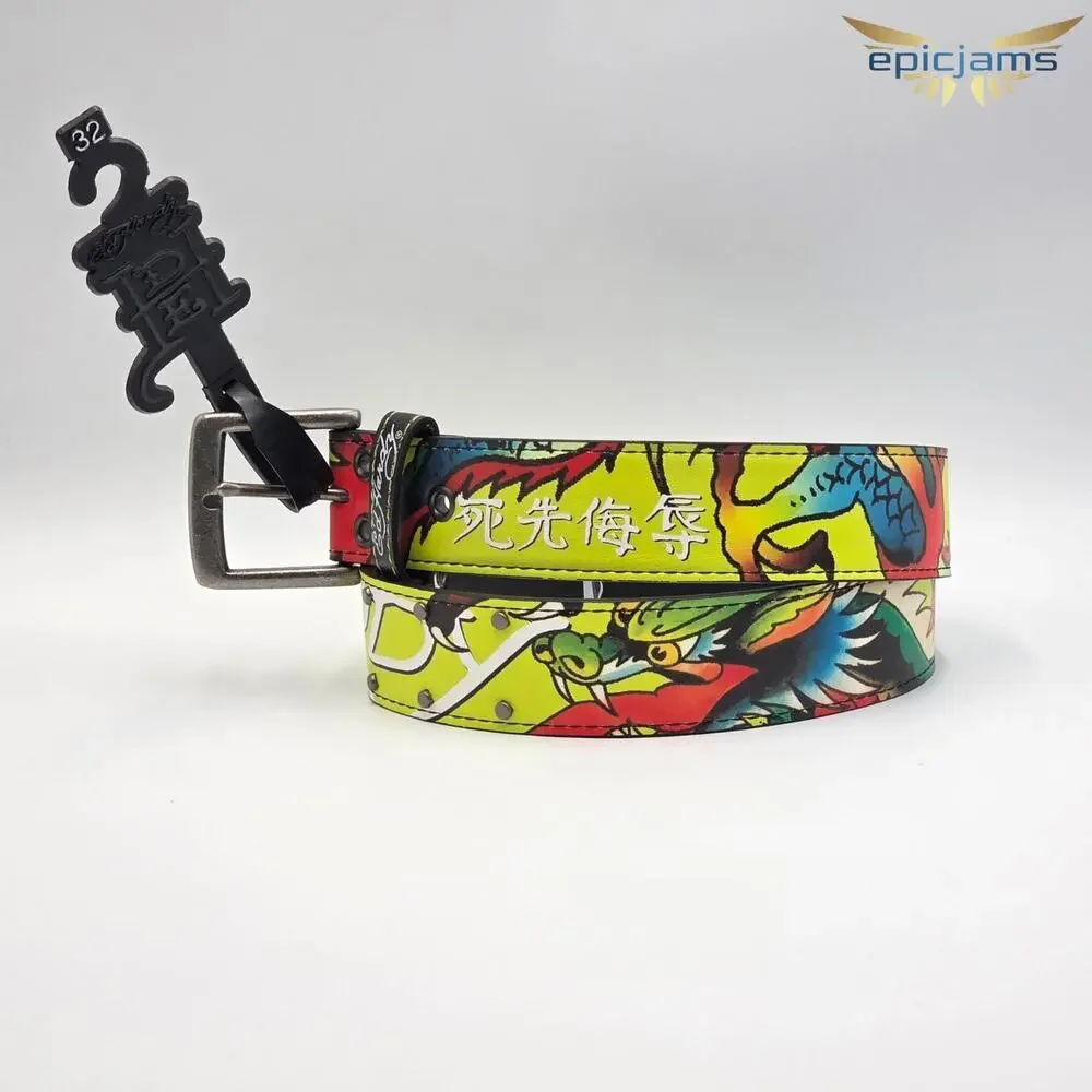 Ed Hardy Dragon Tattoo Neon Print Belt Men's Size 32 New